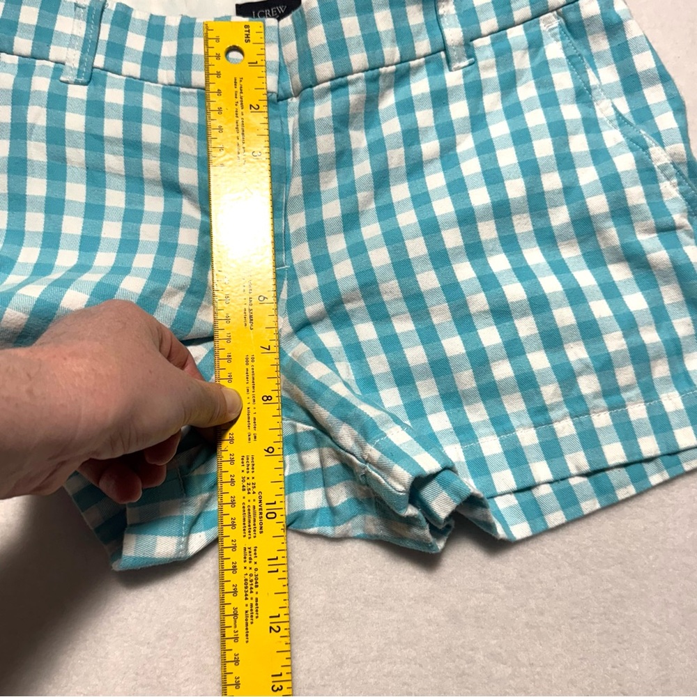 J. Crew Cotton Gingham Aqua & White Short Size 2 - Picture 7 of 11